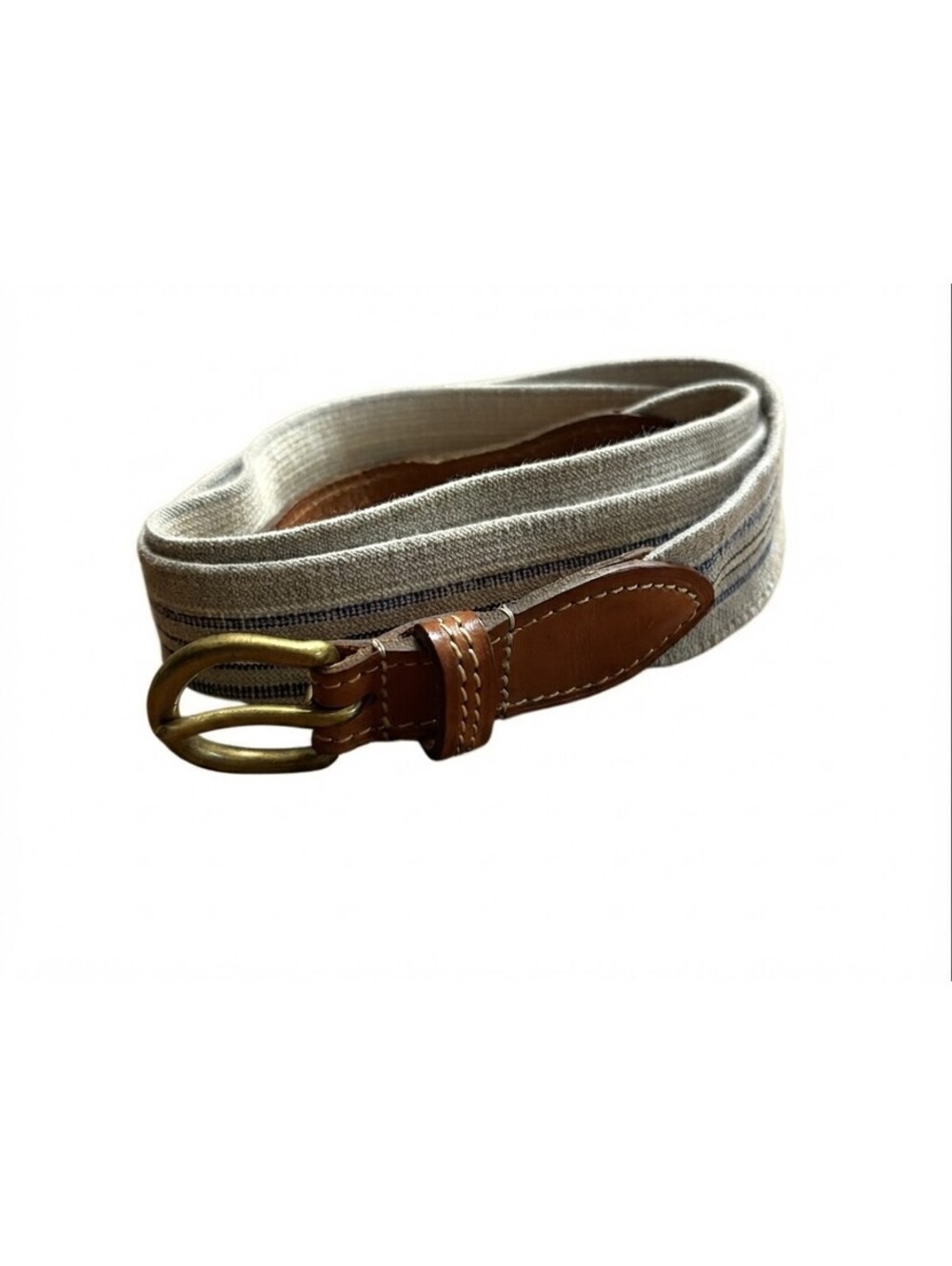Vintage Ralph Lauren Striped Canvas & Leather Belt Made in England Size 36 / 90